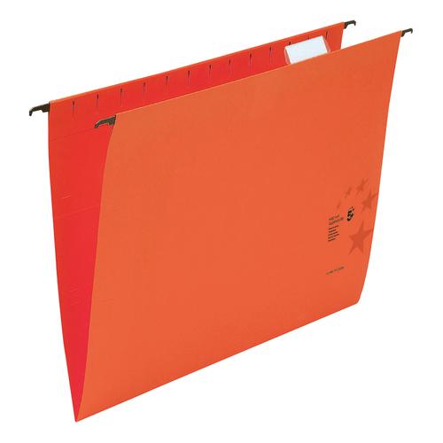 5 Star Office Suspension File with Tabs and Inserts Manilla 15mm V-base 230gsm Foolscap Red [Pack 50]
