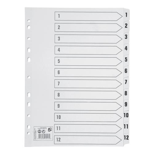 5 Star Office Index 1-12 Multipunched Mylar-reinforced Strip Tabs 150gsm A4 White Spicers