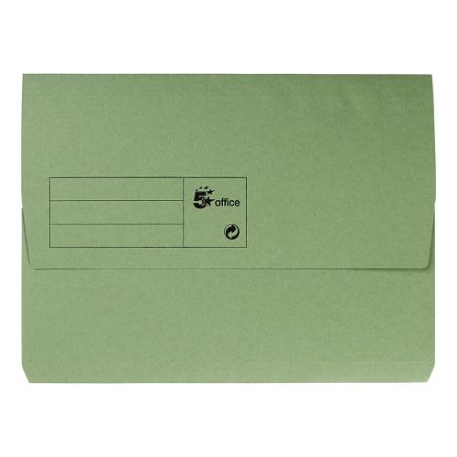 5 Star Office Document Wallet Half Flap 285gsm Recycled Capacity 32mm A4 Green [Pack 50]