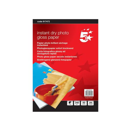 5 Star Office Photo Inkjet Paper Gloss 240gsm A4 White [50 Sheets]