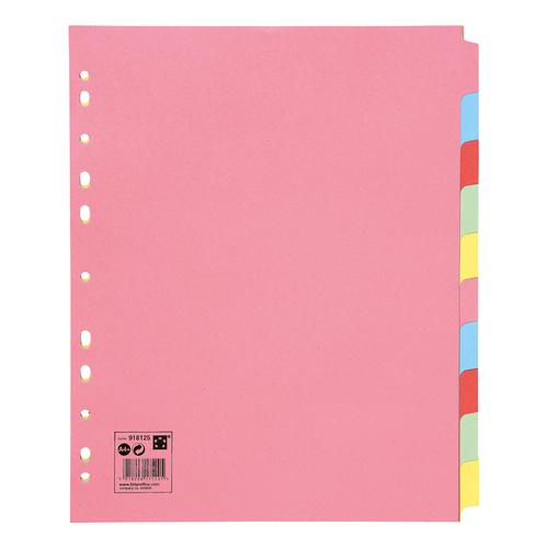 5 Star Office Subject Dividers 10-Part Recycled Card Multipunched Extra Wide 155gsm A4 Assorted