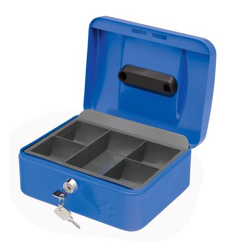 5 Star Facilities Cash Box with 5-compartment Tray Steel Spring Lock 8 Inch W200xD160xH70mm Blue  918893