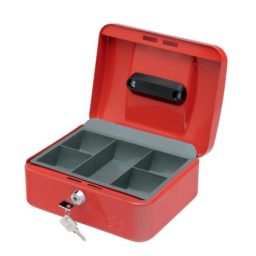 5 Star Facilities Cash Box with 5-compartment Tray Steel Spring Lock 8 Inch W200xD160xH70mm Red  918907