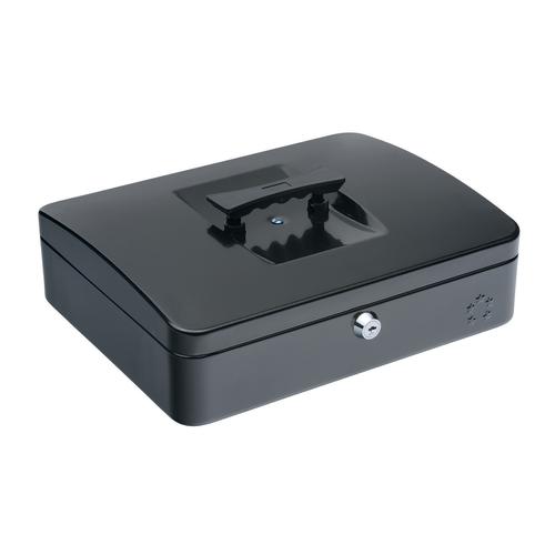 5 Star Facilities Cash Box with 5-compartment Tray Steel Spring Lock 12 Inch W300xD240xH90mm Black