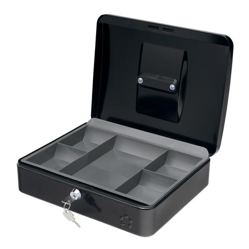 5 Star Facilities Cash Box with 5-compartment Tray Steel Spring Lock 12 Inch W300xD240xH90mm Black The OT Group