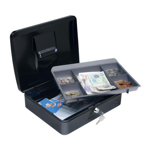 5 Star Facilities Cash Box with 5-compartment Tray Steel Spring Lock 12 Inch W300xD240xH90mm Black 918915 Buy online at Office 5Star or contact us Tel 01594 810081 for assistance
