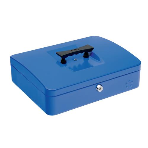 5 Star Facilities Cash Box with 5-compartment Tray Steel Spring Lock 12 Inch W300xD240xH90mm Blue