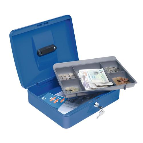 5 Star Facilities Cash Box with 5-compartment Tray Steel Spring Lock 12 Inch W300xD240xH90mm Blue The OT Group