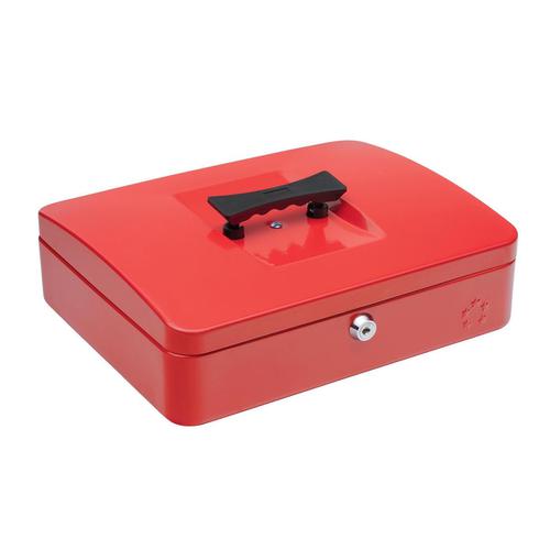 5 Star Facilities Cash Box with 5-compartment Tray Steel Spring Lock 12 Inch W300xD240xH90mm Red