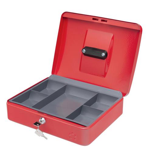 5 Star Facilities Cash Box with 5-compartment Tray Steel Spring Lock 12 Inch W300xD240xH90mm Red