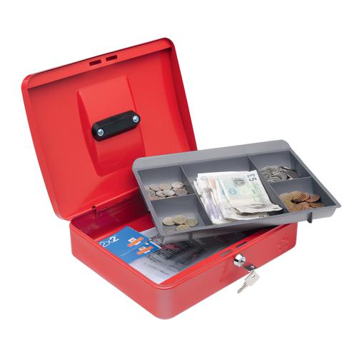 5 Star Facilities Cash Box with 5-compartment Tray Steel Spring Lock 12 Inch W300xD240xH90mm Red  918931