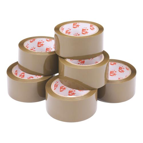 5 Star Office Packaging Tape Low Noise Polypropylene 48mm x 66m Buff [Pack 6] The OT Group