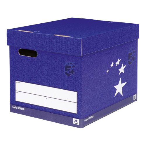 5 Star Elite Fsc Superstrong Archive Storage Box & Lid Self-Assembly W313Xd415Xh326Mm Blue [Pack 10]