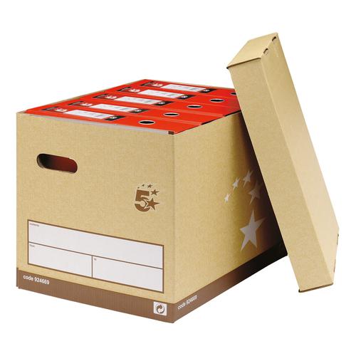 5 Star Elite FSC Superstrong Archive Storage Box & Lid Self-assembly W313xD415xH326mm Sand [Pack 10] The OT Group