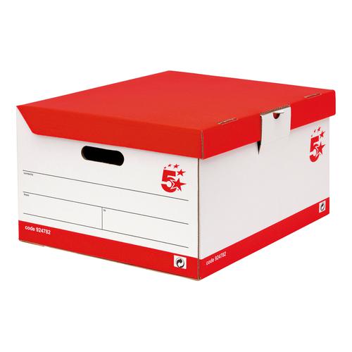 5 Star Office Archive Storage Box Flip Lid Red/White FSC Budget Large 924782 Pk10