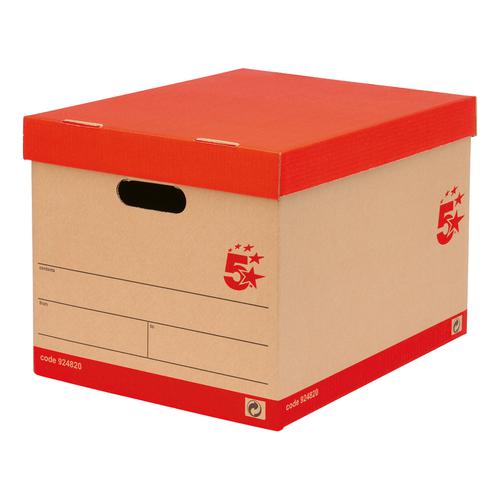 5 Star Office Archive Storage Boxes with Lids Red/Brown FSC Budget Medium 924820 Pk10