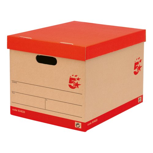 5 Star Office Fsc Storage Box With Lid Self-Assembly Kraft W321Xd392Xh291Mm Red & Brown [Pack 10]