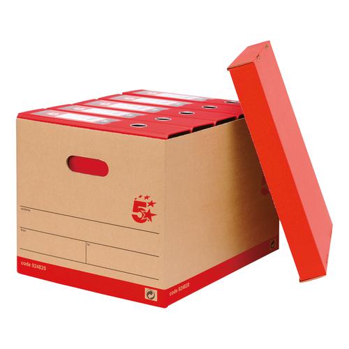 5 Star Office FSC Storage Box with Lid Self-assembly Kraft W321xD392xH291mm Red & Brown [Pack 10]  924820