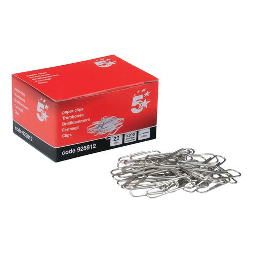 5 Star Office Paperclips Metal Small Length 22mm Plain [Box 10x200]