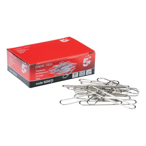 5 Star Office Giant Paperclips Metal Extra Large Length 51mm Plain [Pack 100] The OT Group