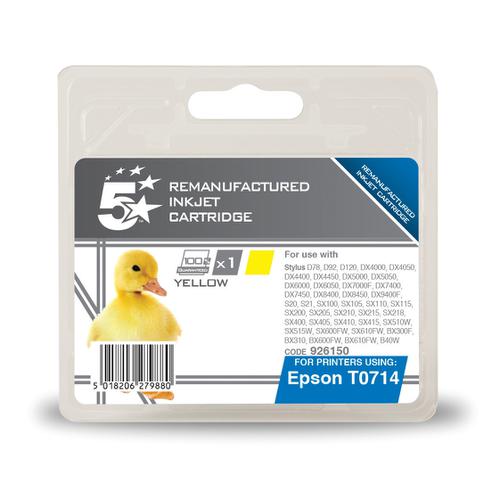 5 Star Office Remanufactured Inkjet Cartridge Page Life 480pp 5.5ml Yellow [Epson T071440 Alternative]