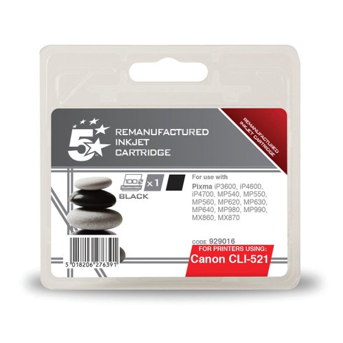 5 Star Office Remanufactured Inkjet Cartridge Page Life 3425pp 9ml Black [Canon CLI-521BK Alternative]