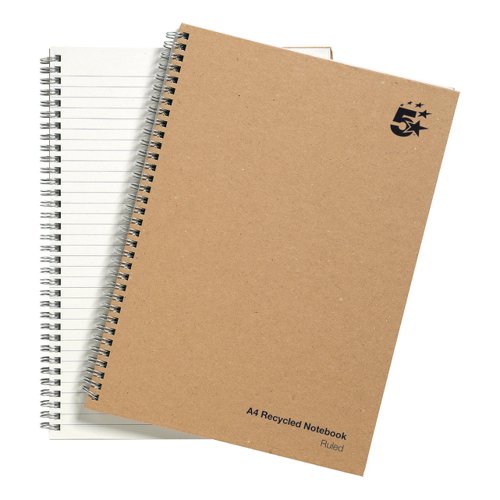 5 Star Eco Notebook Wirebound 80gsm Ruled Recycled 160pp A4 Buff [Pack of 5]