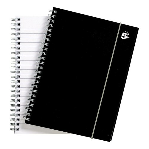 5 Star Office FSC Notebook Wirebound Polypropylene 80gsm Ruled with Elastic Closure 160pp A5 Black [Pack 6]