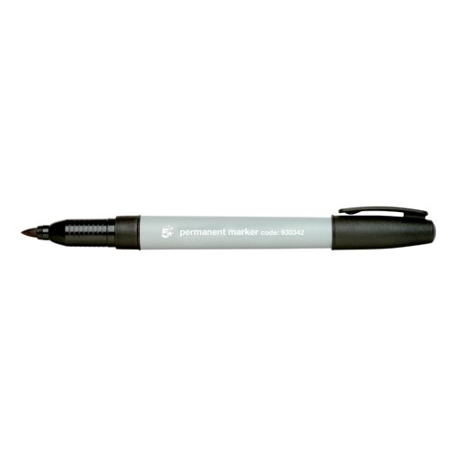 5 Star Office Permanent Marker Fine Tip 0.8mm Line Black [Pack 10]