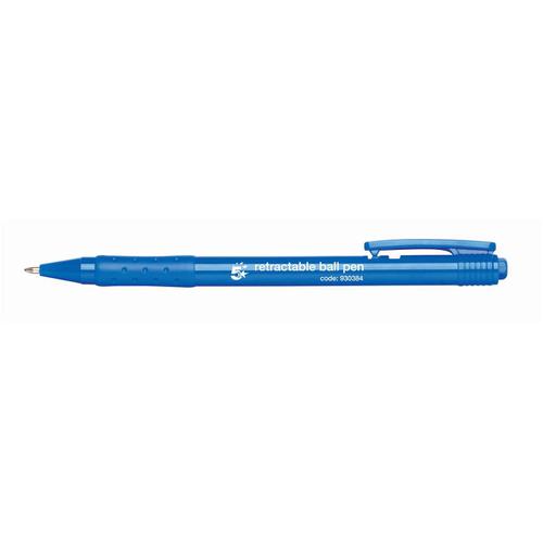 5 Star Office Retractable Ball Pen Medium 1.0mm Tip 0.7mm Line Blue [Pack 20]
