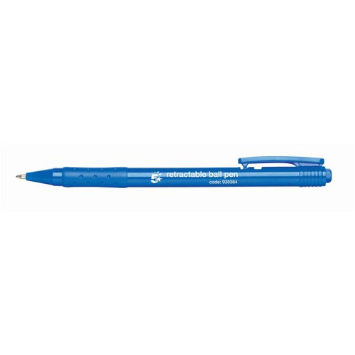 5 Star Office Retractable Ball Pen Medium 1.0mm Tip 0.7mm Line Blue [Pack 20]