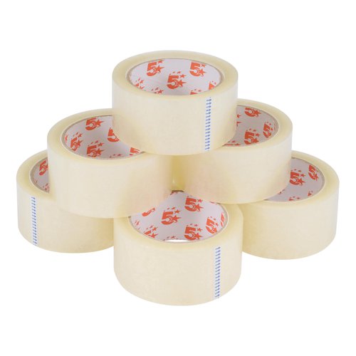 5 Star Office Packaging Tape Low Noise Polypropylene 48mm x 66m Clear [Pack 6]  930504