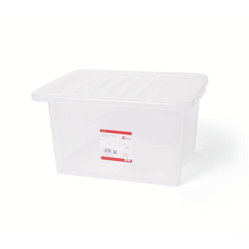 5 Star Office Storage Box Plastic with Lid Stackable 32 Litre Clear