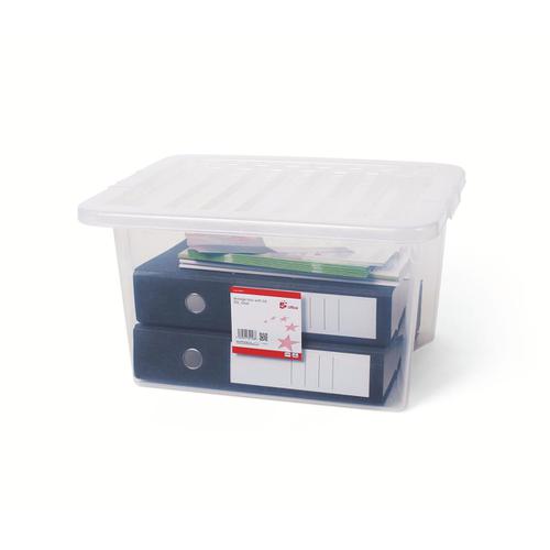 5 Star Office Storage Box Plastic with Lid Stackable 32 Litre Clear 930671 Buy online at Office 5Star or contact us Tel 01594 810081 for assistance
