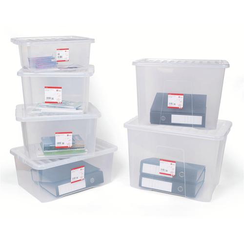 5 Star Office Storage Box Plastic with Lid Stackable 32 Litre Clear 930671 Buy online at Office 5Star or contact us Tel 01594 810081 for assistance