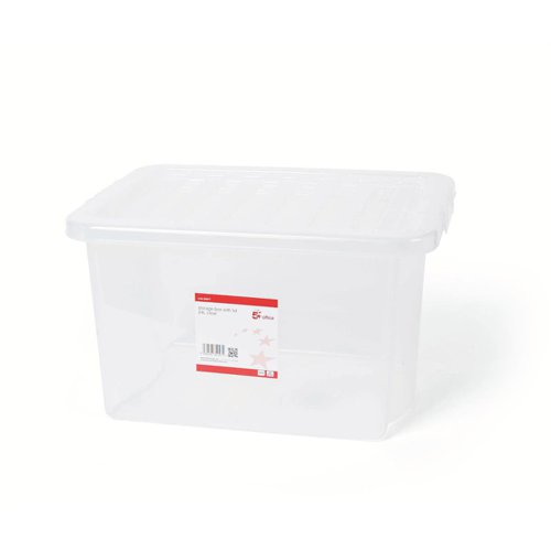 5 Star Office Storage Box Plastic with Lid Stackable 22 Litre Clear