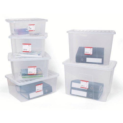 5 Star Office Storage Box Plastic with Lid Stackable 22 Litre Clear