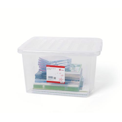 5 Star Office Storage Box Plastic with Lid Stackable 22 Litre Clear
