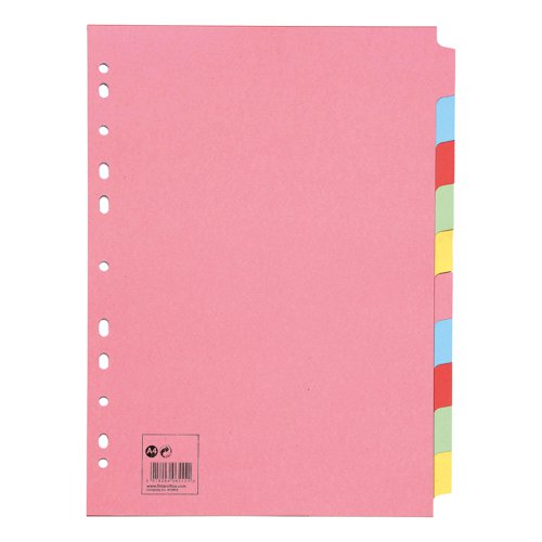 5 Star Office Subject Dividers 10-Part Recycled Card Multipunched 155gsm A4 Assorted [Pack 10]