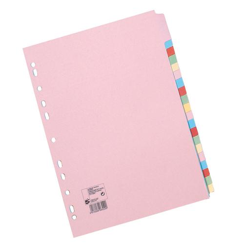 5 Star Office Subject Dividers 20-Part Recycled Card Multipunched 155gsm A4 Assorted [Pack 10] 932211 Buy online at Office 5Star or contact us Tel 01594 810081 for assistance