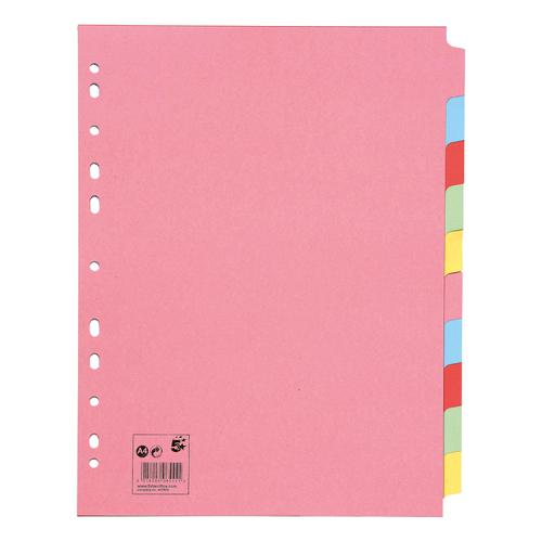 5 Star Office Subject Dividers 10-Part Recycled Card Multipunched Extra Wide 155gsm A4 Assorted [Pack 10] 932222 Buy online at Office 5Star or contact us Tel 01594 810081 for assistance