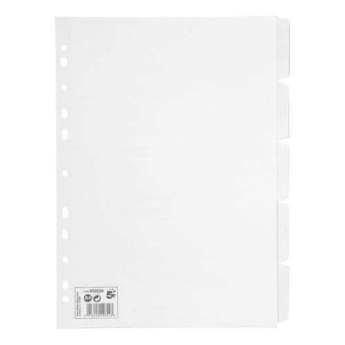 5 Star Office Subject Dividers 5-Part Recycled Card Multipunched 155gsm A4 White [Pack 10]