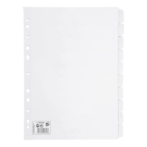 5 Star Office Subject Dividers 10-Part Recycled Card Multipunched 155gsm A4 White [Pack 10] 932230 Buy online at Office 5Star or contact us Tel 01594 810081 for assistance