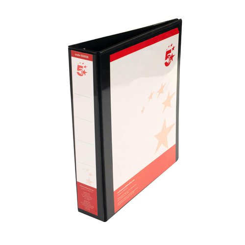 5 Star Office A4 Presentation Ring Binder Polypropylene 38mm 4D-Ring Black [Pack 10]