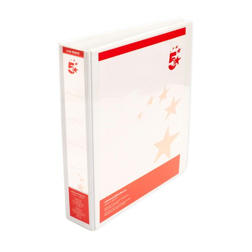 5 Star Office A4 Presentation Ring Binder Polypropylene 38mm 2D-Ring White [Pack 10]