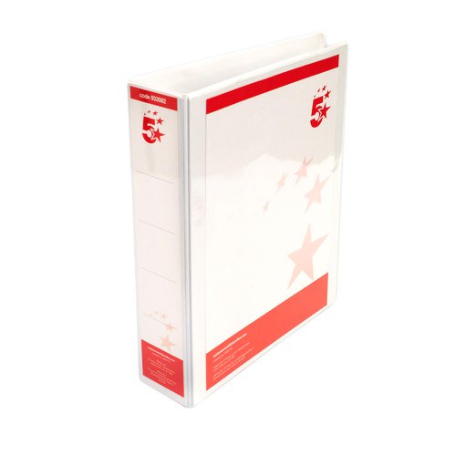 5 Star Office A4 Presentation Ring Binder Polypropylene 50mm 4D-Ring White [Pack 10]