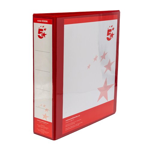 5 Star Office A4 Presentation Ring Binder Polypropylene 50mm 4D-Ring Red [Pack 10]