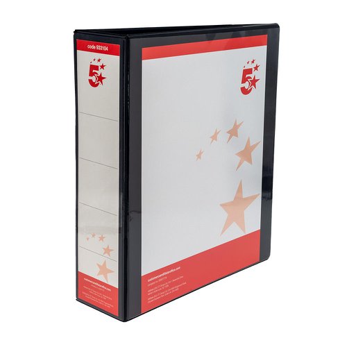 5 Star Office A4 Presentation Ring Binder Polypropylene 65mm 4D-Ring Black [Pack 10]