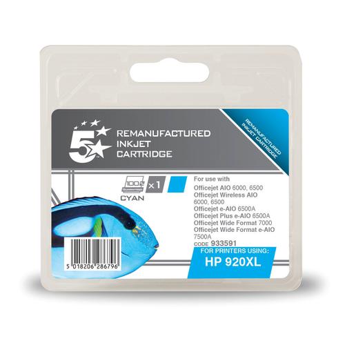 5 Star Office Remanufactured Inkjet Cart HY Page Life 700pp 6ml Cyan [HP No.920XL CD972AE Alternative]