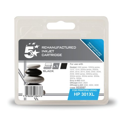 5 Star Office Remanufactured Inkjet Cartridge Page Life 480pp 8ml Black [HP No.301XL CH563EE Alternative]